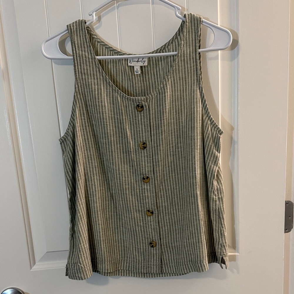 Wonderly Olive Striped Button-Up Tank Top